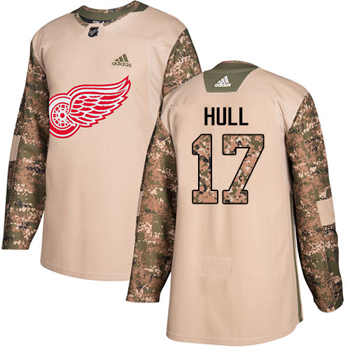 Adidas Red Wings #17 Brett Hull Camo Authentic Veterans Day Stitched NHL Jersey - Click Image to Close
